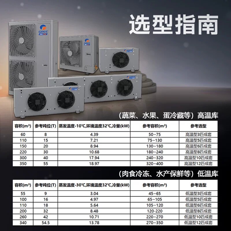 格力热氟融霜冷库制冷机组3匹5匹小型保鲜冷冻全套设备专用压缩机